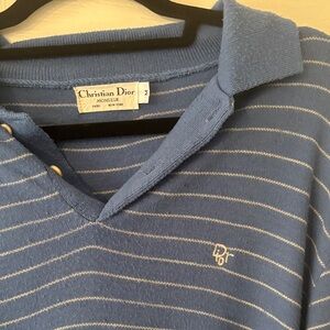 Dior Blue Striped V-Neck Polo Sweater